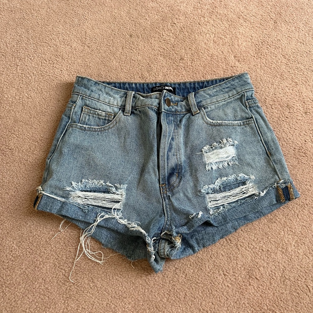 Fashion Nova Blue Distressed Jean Shorts